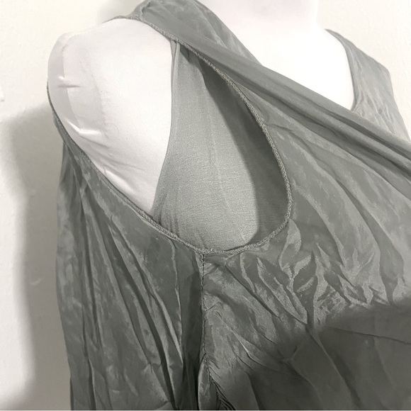 Gigi Moda Made in Italy Seta Spalla Blouse Top XL Gray 100% Silk Lightweight EUC - Picture 8 of 11